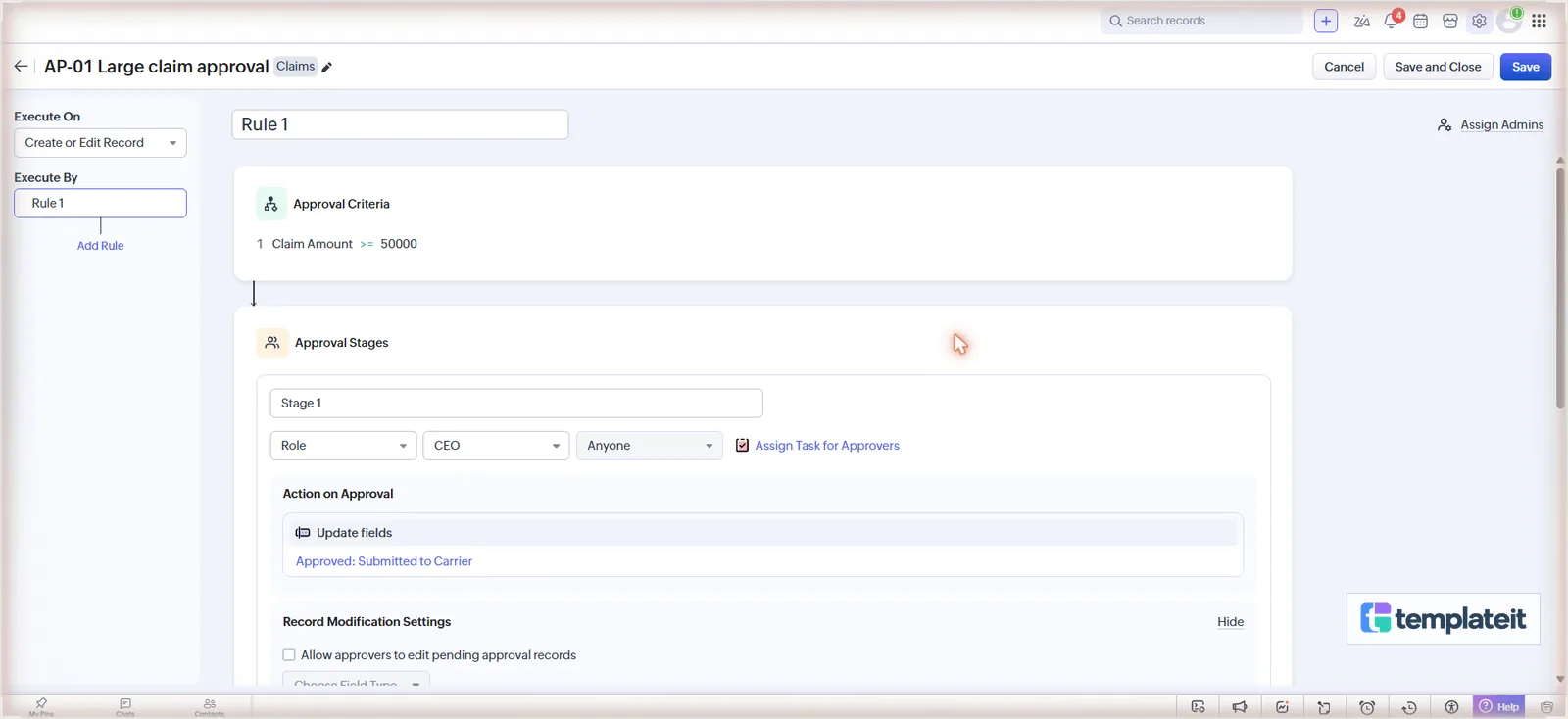 Criteria and approval stage