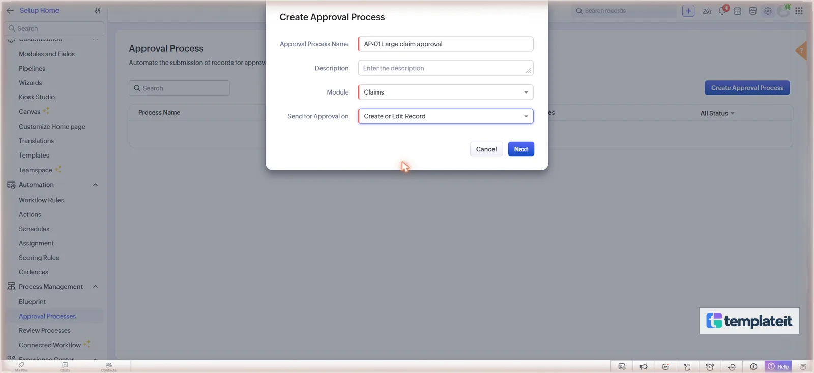 Creating the approval process