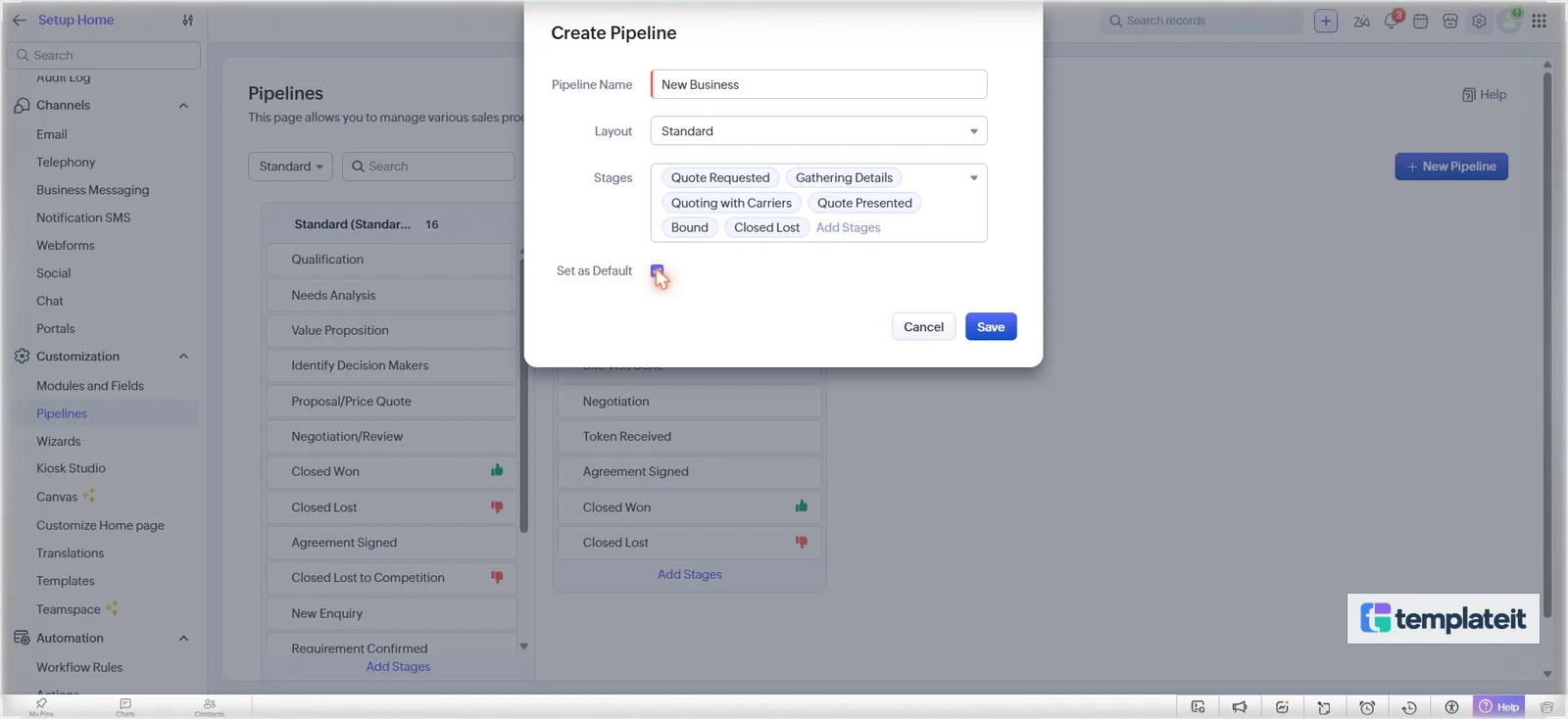Creating the New Business pipeline