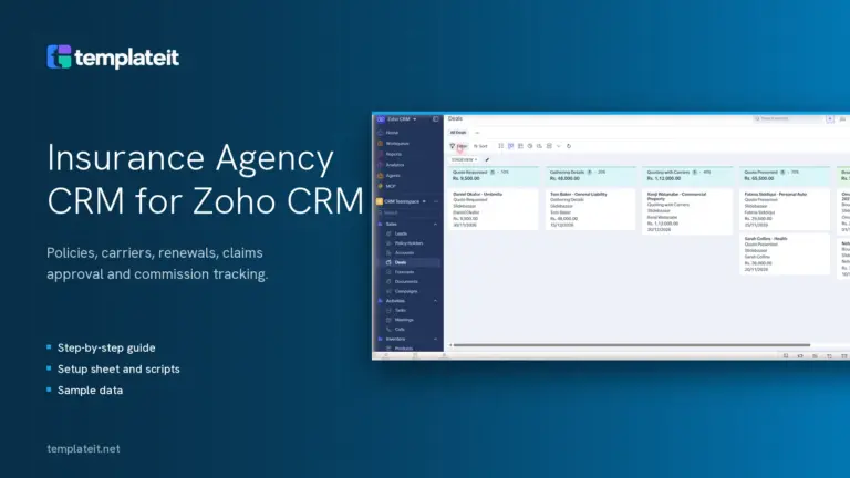 Insurance Agency CRM template for Zoho CRM showing the New Business pipeline