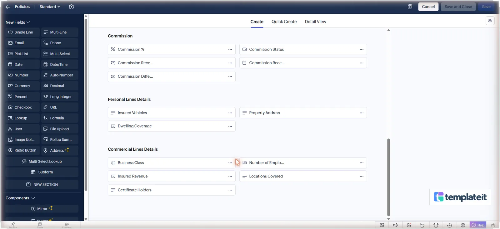 Personal and commercial lines sections