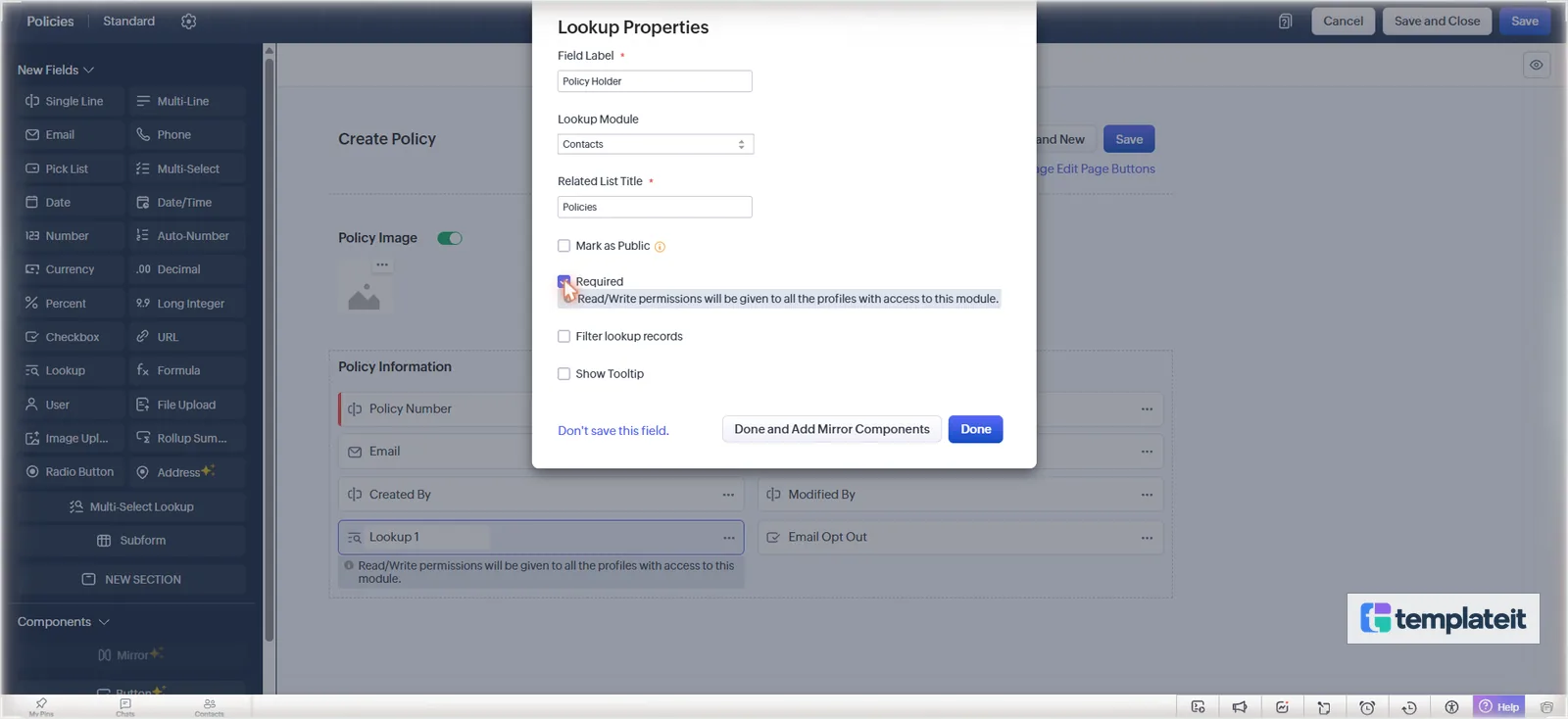 Policy Holder lookup to Contacts