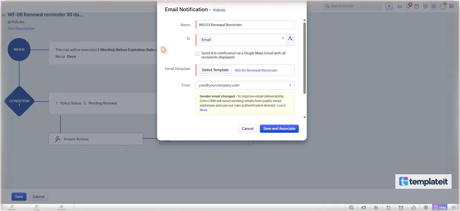 Sending the reminder to the policy holder's email