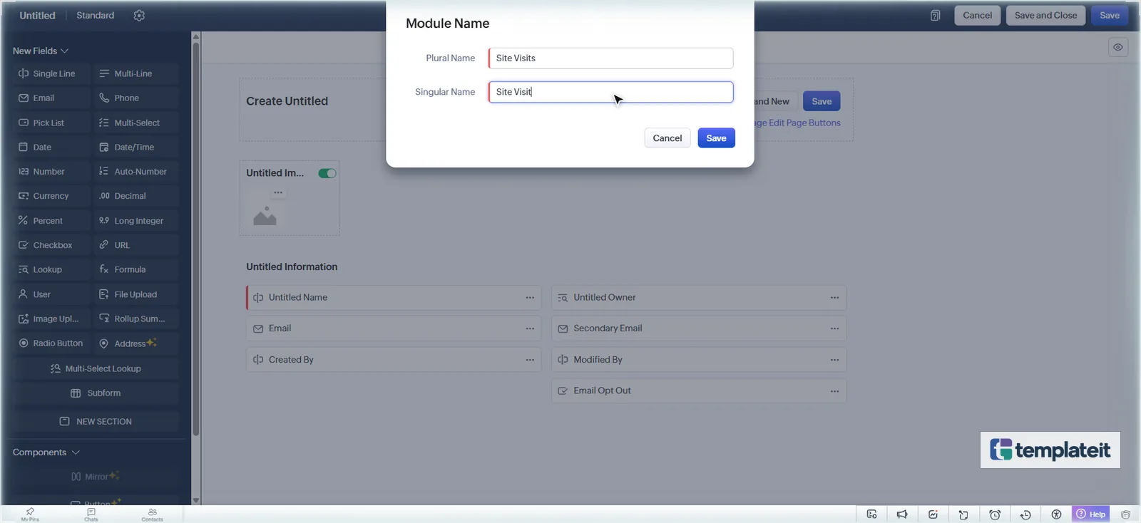 Naming the Site Visits custom module in Zoho CRM