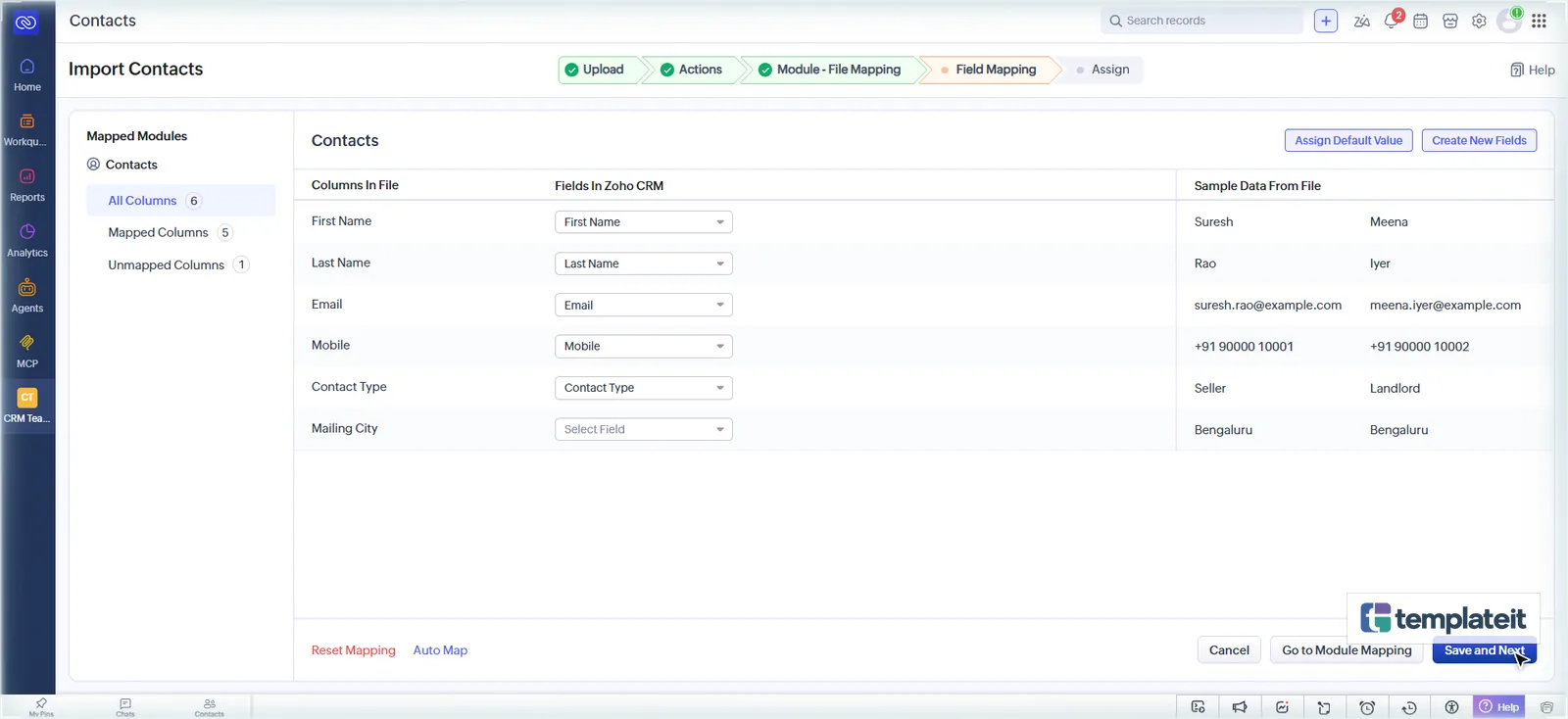 Zoho CRM import field mapping for the property owners CSV file