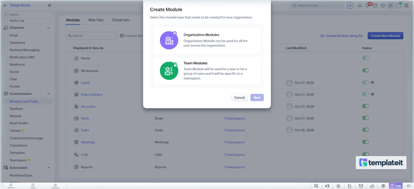 Choosing Organization Modules