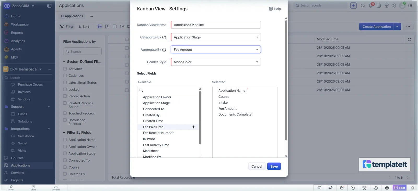 Kanban View Settings