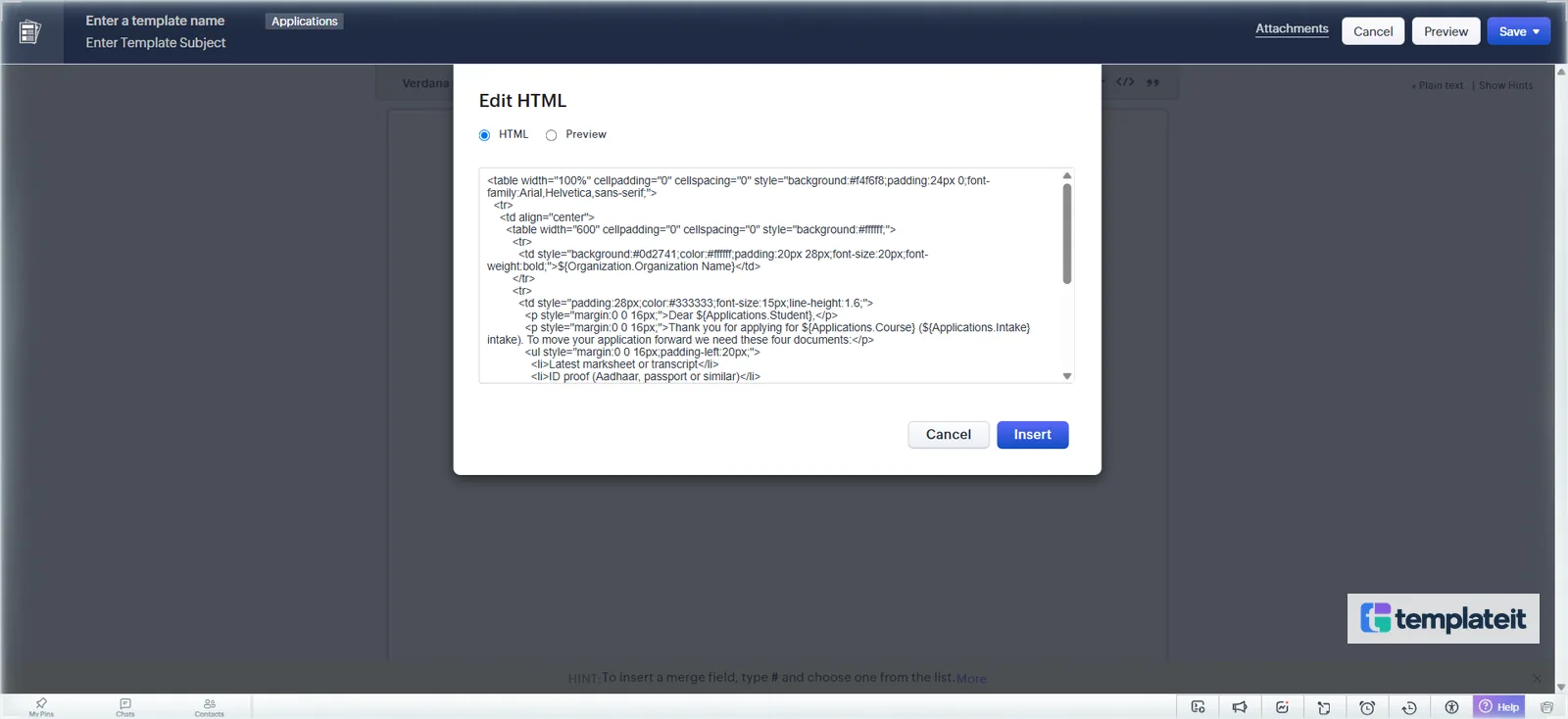 Pasting the EM-04 HTML