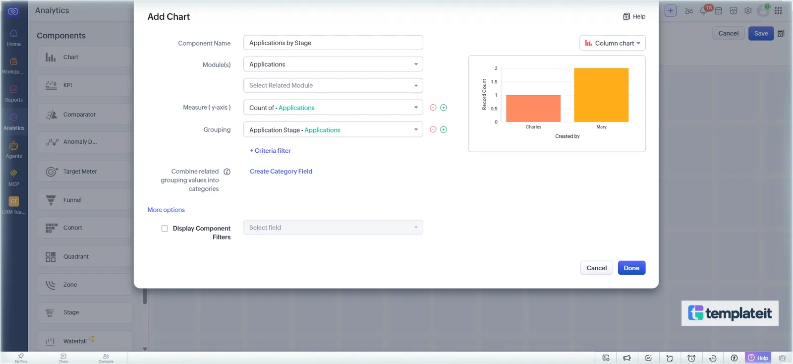 Applications by Stage chart settings